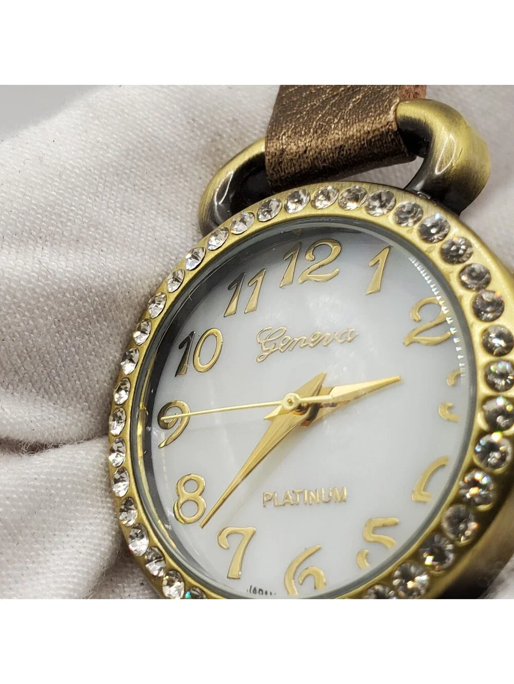 Geneva Platinum Long Strap Watch 27mm Gold Tone New Battery